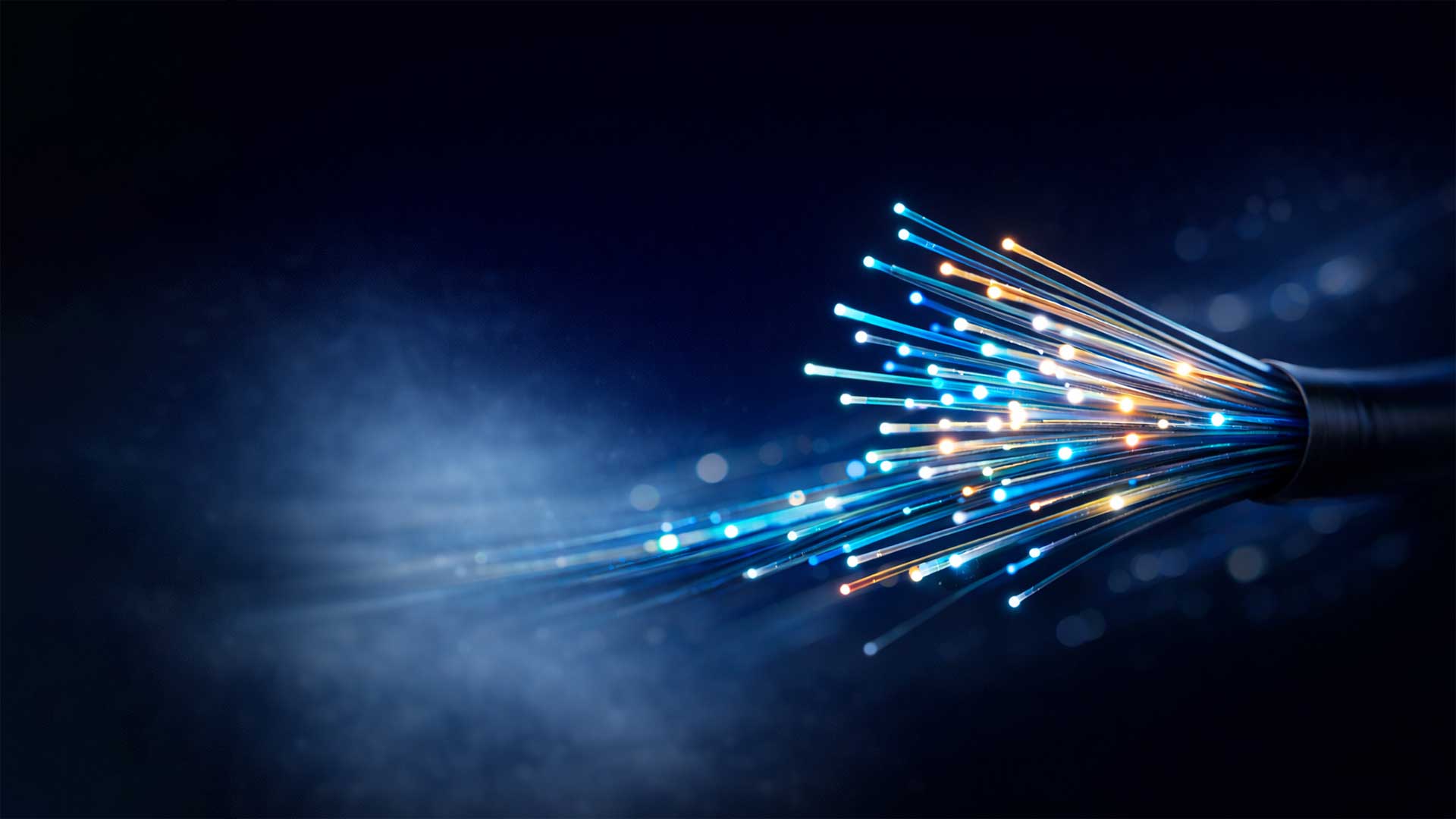 Fibre ottiche luminose che rappresentano la rete FTTH open access di Massagno4net a Massagno